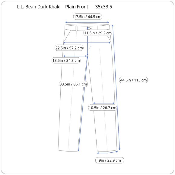 L.L. Bean WF Dress Chino Plain Front Classic Fit Men Dark Khaki Size 35 Pants - Picture 2 of 12